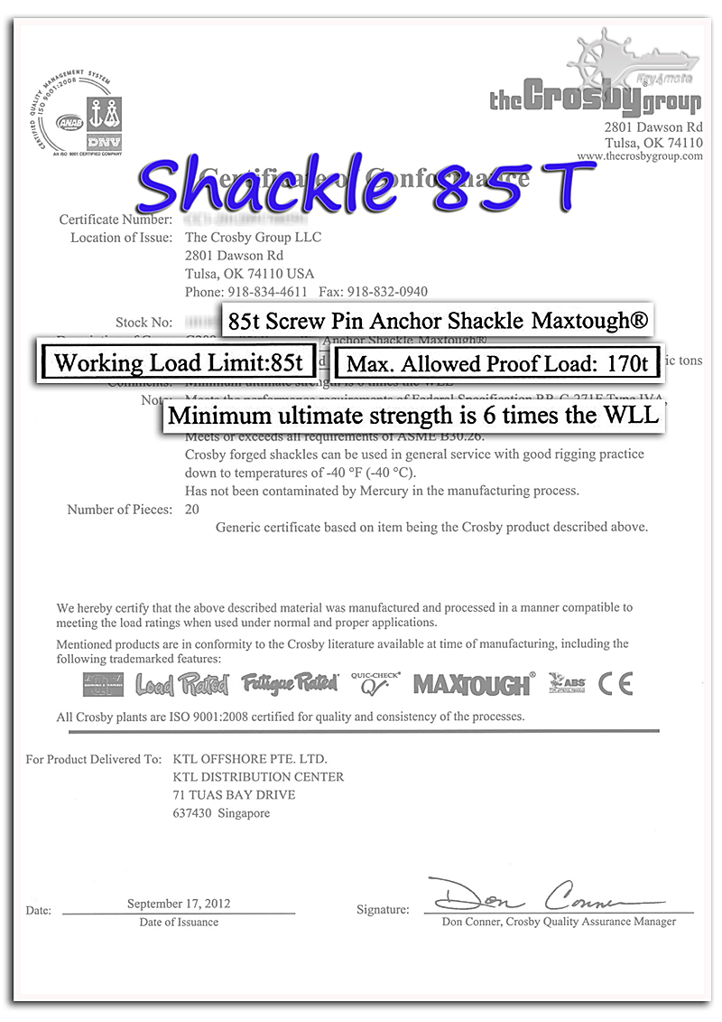 Shackle Certificate